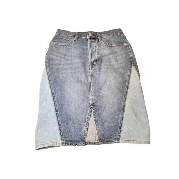 GAP DENIM TWO TONE MIDI PENCIL SKIRT WOMEN’S•SIZE 26•LIGHT AND MEDIUM DE… - Picture 6 of 6